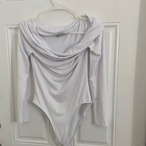 Zara Elegant White Cowl Neck Bodysuit